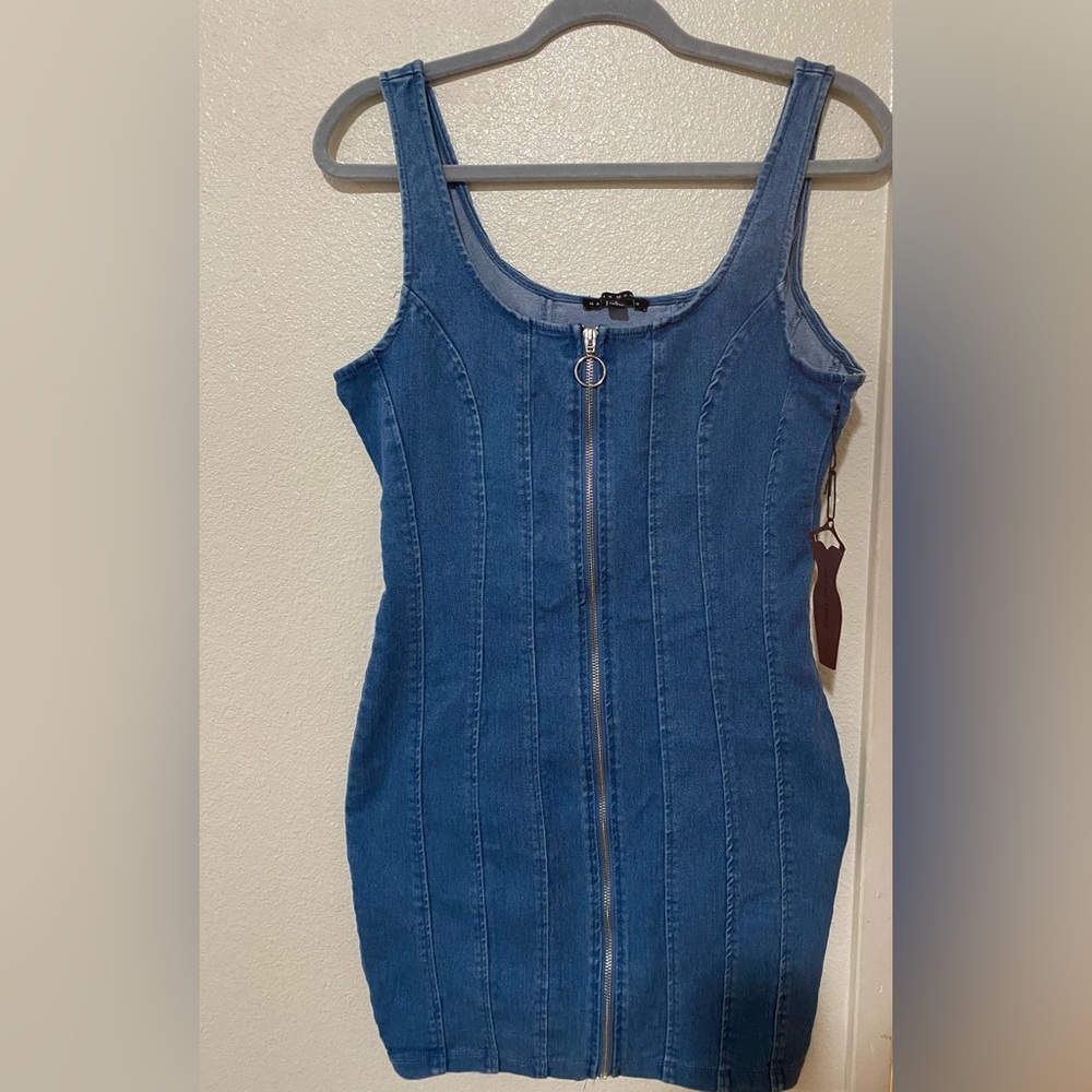 Haute Monde Denim Blue Zip-Up Dress